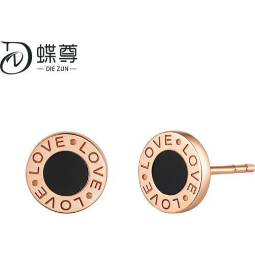 18K gold agate ear studs inlaid with red roses and gold lottery love AU750 gold for men and women