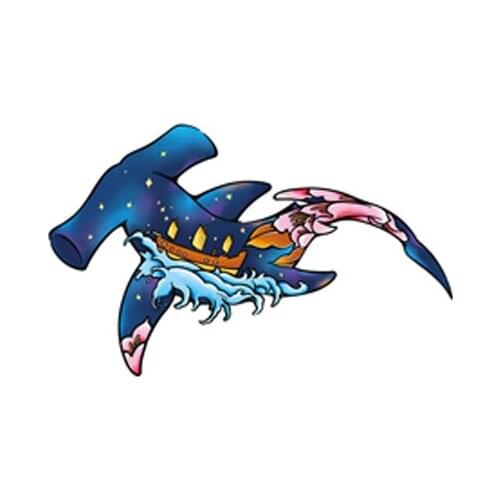 100MM×60MM Waterproof Tattoo Sticker Lasting Mens Simulation Sea Shark Ukiyo-e