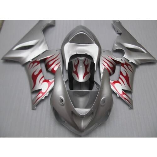 High quality ABS Fairing kit for Kawasaki NINJA ZX 6R 2005 2006 zx6r 05 06 red flames in silver bodywork fairings set HP36