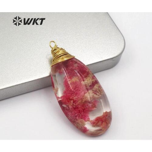 WT-P1454 Natural Stone Pendant Crys tal Quart z Stone&Plant Material Landscape Painting Unique Design Necklace Pendant Jewelry