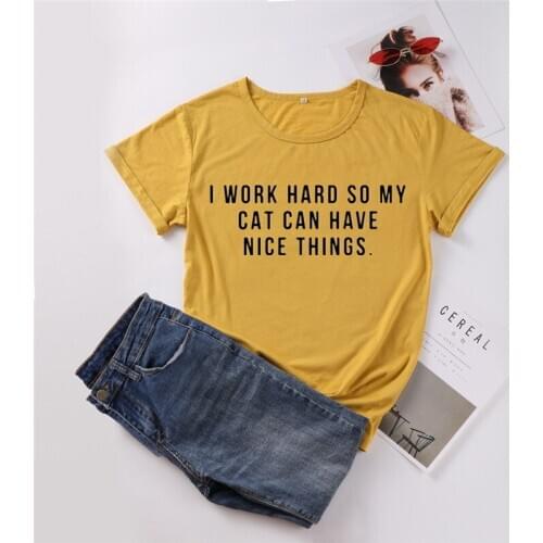 I Work Hard Mama Cat Mom Shirt Mother Plus Size Letters Women 90s Cotton O Neck Kawaii Short Sleeve Top Tees Girls harajuku top