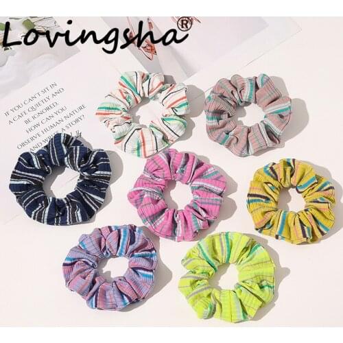 LOVINGSHA Colorful Striped Women Hair Accessories Hair Tie Ladies Girl Scrunchies Ponytail Hair Female Holder Rope FC252