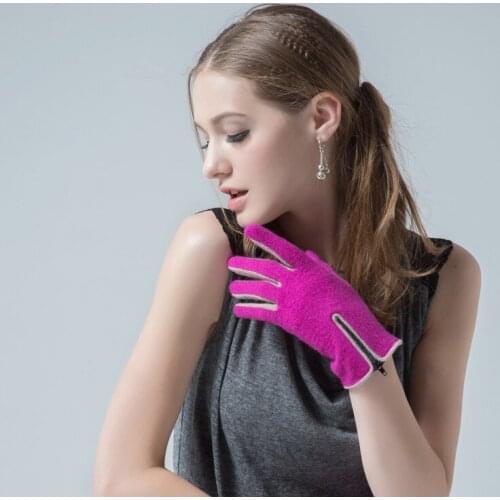 Women Cashmere Gloves Winter Warm Full Finger Zipper Wool Rabbit Fur Lady Driving Gloves Wrist Mitten Orange Fashion Gloves