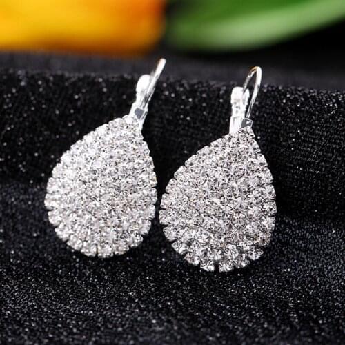 FirstStar Fashion Luxury Waterdrop Rhinestone Clip On Earrings Clear Crystal Bride Earrings For Women Statement Wedding Jewelry