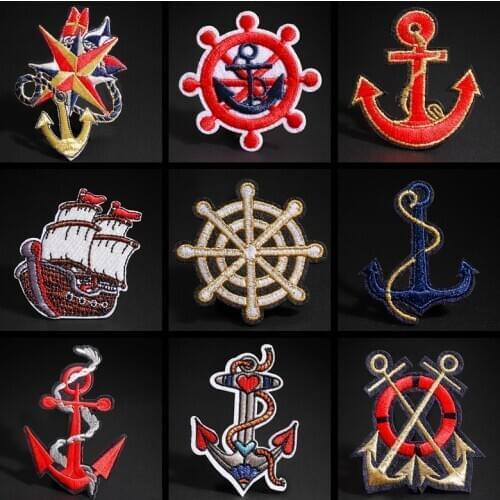 Gold Red Anchor Embroidered Patches for Shirts Military Army Ironing on Badges Clothes Stickers Sewing Appliques Cute Patch