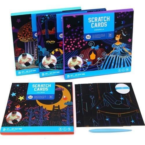 1 Set 6pcs Magic Fairy tale theme Color Scratch Art Paper Coloring Cards Scraping Drawing Children gift toys & hobbies