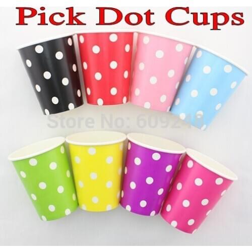 120pcs 90Z Mixed Colors Party Coffee Drinking Blue Black Red Green Yellow Pink Purple Polka Dot Paper Cups Bulk Wholesale