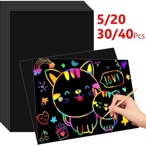 5/20/30/40Pcs 16k Rainbow Scratch Art Mini Notes With Wooden Stylus Scraping Drawing Toys Arts And Crafts For Kids Boys Girls
