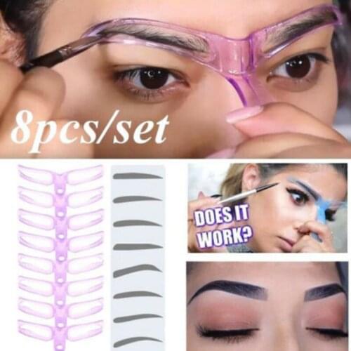 8 In1 Eyebrow Shaping Template Helper Eyebrow Stencils Kit Reusable Grooming Card Eyebrow Defining Makeup Tools