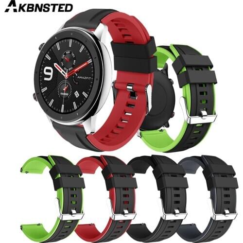 AKBNSTED 22MM Double Color Silicone Sport Strap For Huawei GT/GT2/GT 2E/Xiaomi Huami Amazfit GTR 47MM/GTR 2/Stratos3 Smart Watch