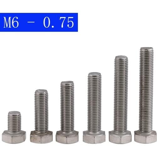 M6 - 0.75 ( 6mm ) Fine Thread 304 Stainless Steel Hex Cap Bolt / Screw DIN 933 Tap A2 - 70