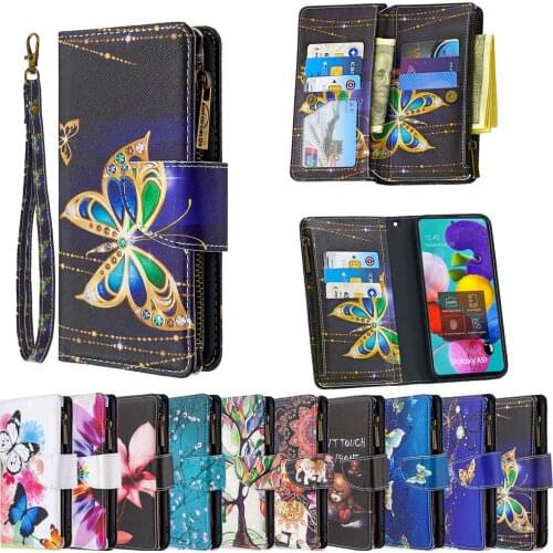 Painted Leather Zipper Flip Wallet Case For Samsung A10 A20 E A30 A41 A40 A51 A50 A70 A71 S20 10 9 Plus Note 20 10 Pro S10 Lite