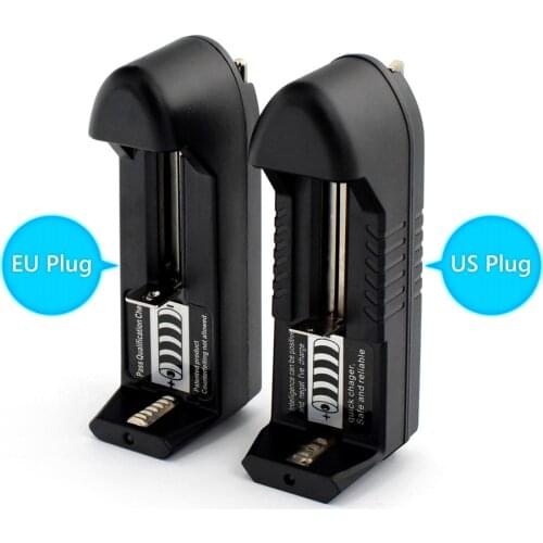 EU US Universal Charger For 3.7V 18650 16340 14500 Li-ion Rechargeable Battery Single Slot Full Charger Standard Battery Black