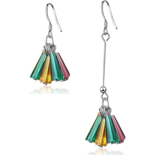KOFSAC New Fshion 925 Silver Earrings For Women Wedding Sweet Asymmetry Colorful Rainbow Crystal Earring Ear Hook Jewelry Gifts