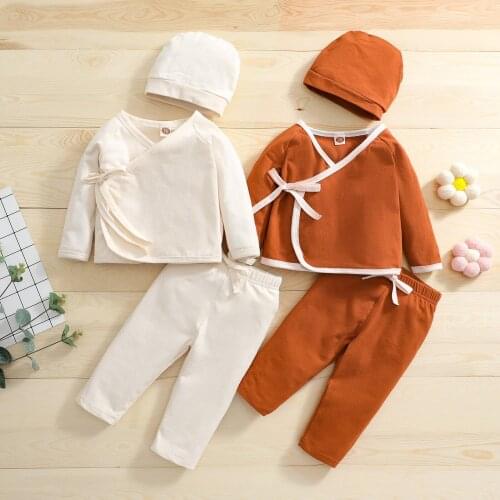 Baby Clothes Set Baby Girls Boys Long Sleeve Solid Pullover Tops+Pants+Hats 3PCS Outfit Toddler Autumn Clothing Set