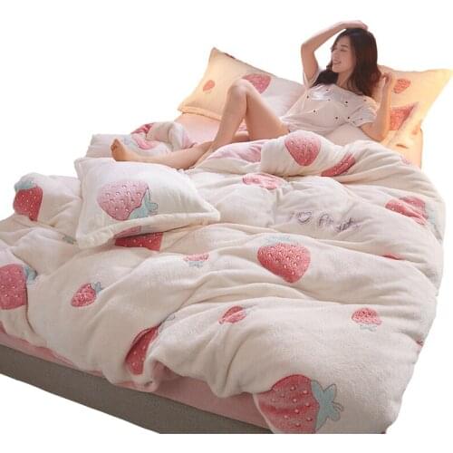 3/4pcs A Lot Thick Coral Fleece Bedding Set for Winter Warm Flannel Flannel Duvet Cover Bed Sheet and Pillowcase Queen Size