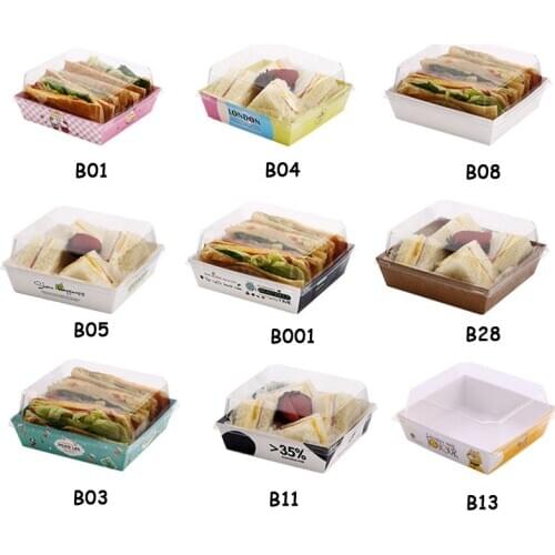 Food Box Takeaway Box With Lid Cardboard Bread Box Disposable Puffs Transparent Lid Packing Cases Bakery Packaging Tool 25pcs