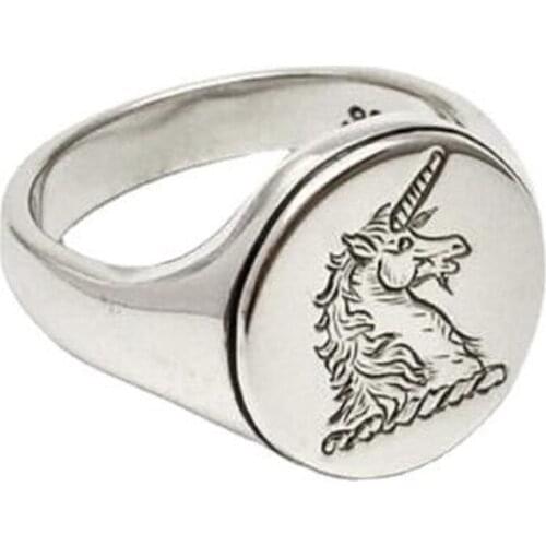 Creative Carving Animal Shape Unicorn Ring Punk Silver Color Ring for Men Women Finger Jewelry Accessories