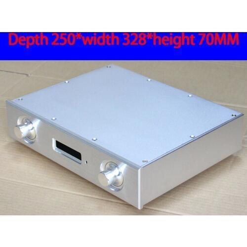 KYYSLB 250*328*70MM Dual Soft Control All Aluminum Amplifier Chassis Box House DIY Enclosure with Feet Knob Amplifier Case Shell