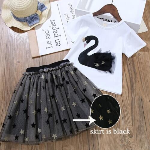 2021 Summer Girls' Clothing Sets Elegant Princess Girl Animal T-Shirt +Star Gauze Skirt 2PCS Kids Clothes Set Children Clothing