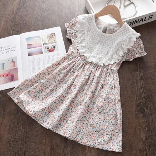 Girls Summer Dresses New Fashion Children Classic Lace Princess Vestidos Kids Girl Short Puff Sleeve Elegant Clothing