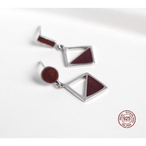 LKO 925 Sterling Silver Asymmetry Geometry Round Rectangle Half Hollow Out Square Pendants Stud Earrings For Women Party Gifts