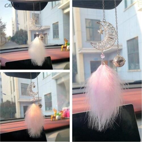 Cute Feather Car Ornaments Stars And Moon Car Pendant Car Rearview Mirror Pendant Birthday Gift Auto Decoraction Accessories