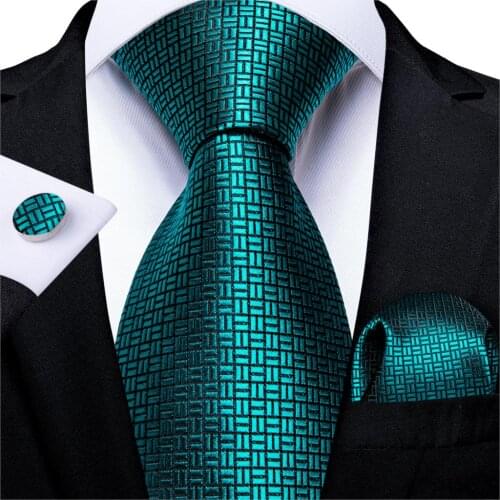 Men Tie Teal Green Solid Silk Wedding Tie for Men Handky cufflink Gift Tie Set DiBanGu Designer Party Business Fashion SJT-7326
