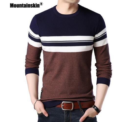 Mountainskin Mens Pullover Autumn Wool Slim Fit Knitted Sweater O-Neck Striped Mens Brand Clothing Casual Pull Homme SA688