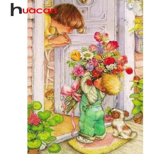 Huacan Diamond Mosaic Set For Embroidery Cross Child 5D DIY Diamond Painting Portrait Picture Of Rhinestones Home Decor