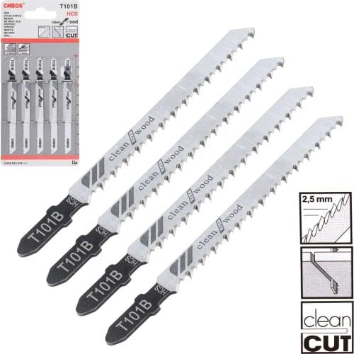 5pcs T101B 100mm High-carbon Steel Woodworking Jig Saw Blade Set Straight for for Fast and Clean Wood Cutting Plastic Home DIY