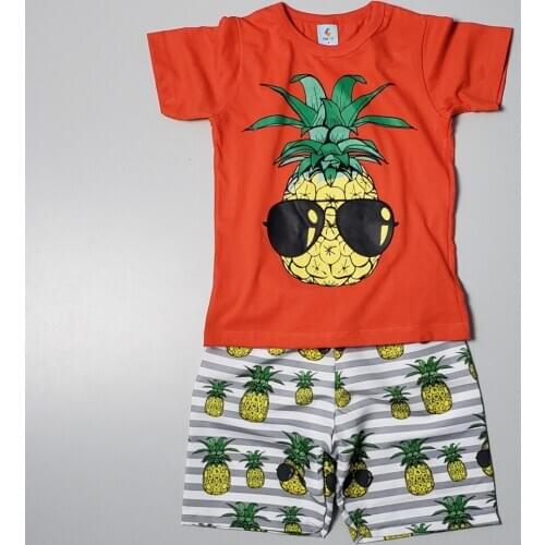 0-3Y Summer Causal Infant Baby Boys Clothes Sets Cartoon Print Short Sleeve T Shirts Tops+Beach Shorts