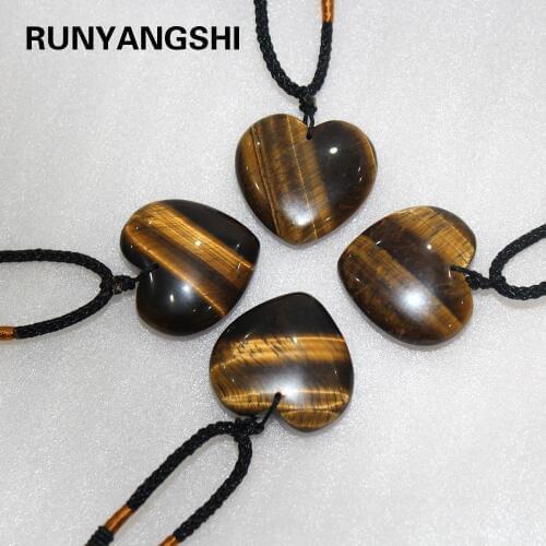 1PCS Natural Crystal Pendant Tiger Eye Stone Love Shape Necklace Crystal Crafts Feminino Jewelry