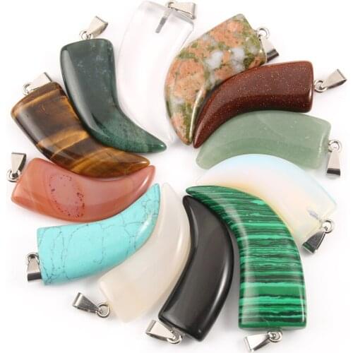 Natural Red Agates Malachite OX horn Shape Stones Charms for Jewelry Making DIY Pendants Necklace Accessories 40mm