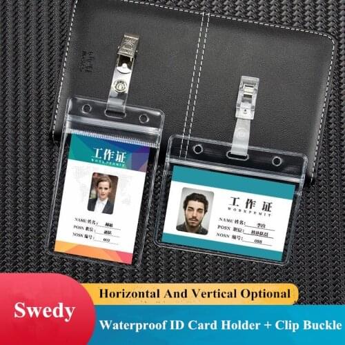 PVC Plastic ID Card Badge Holder Transparent Exhibition Bank Card Badge Holders Name Card Holders With Clip