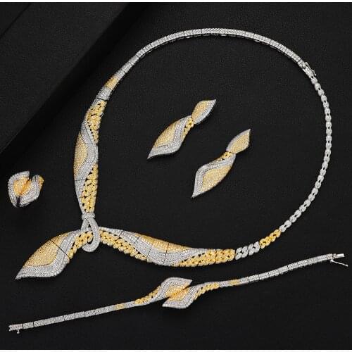 Luxury African Flowers Jewelry Sets For Women Wedding Cubic Zirconia Dubai Bridal Set Indian Nigerian Party Jewelry Set2020