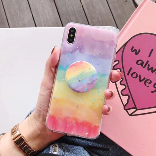 Luxury Gradient Rainbow Stand Phone Case for iPhone 11 12 Mini Pro Max XSMax XR 7 8 Plus Glitter Stripe Soft Tpu Shockproof Case