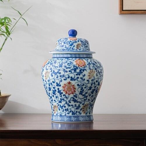 Blue and White Porcelain Tea Caddy Large Sealed Storage Tank Universal Tank Storage Candy Nut Tank Home Furnishing Decoration