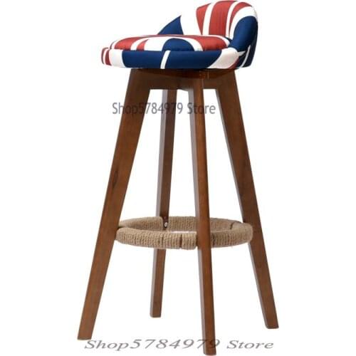 Building Block Tribe Solid Wood Bar Chair Modern Simple Back Bar Chair Retro Rotating High Stool Front Desk Chair