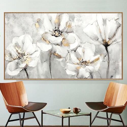Wedding decoration poster hand-painted oil painting flower ginkgo dandelion nordic canvas painting bedroom mural white wall art