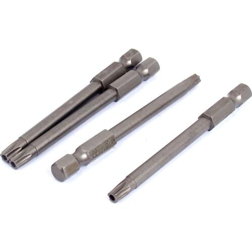 Uxcell 75mm Length 1/4" Hex Head Shank T25 Magnetic Torx Security Screwdriver Bit 4 Pcs
