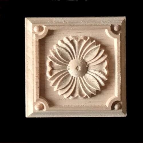Vintage Unpainted Wood Carved Decal Corner Onlay Applique Frame for Home Furniture Wall Cabinet Door Decor Crafts 8X8CM 10X10CM