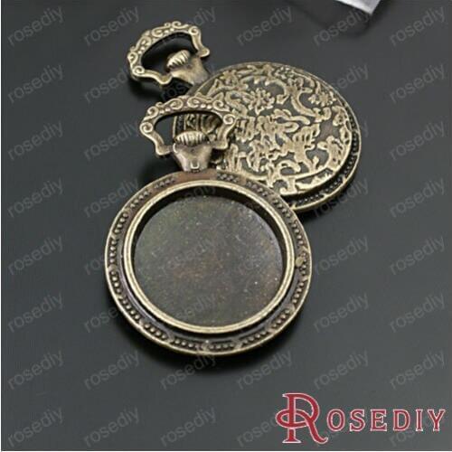 Outer 38*27mm inner 19.5mm Antique Bronze Round Pocket Watch Case Alloy Cameo Settings Pendants 100g Roughly 12pieces(JM5707)