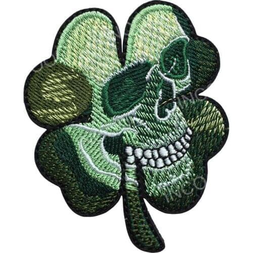 Embroidery Patch Irish Clover Skull Head US Army Hook&Loop Fastener Patch Tactical Emblem Appliques Embroidered Badges