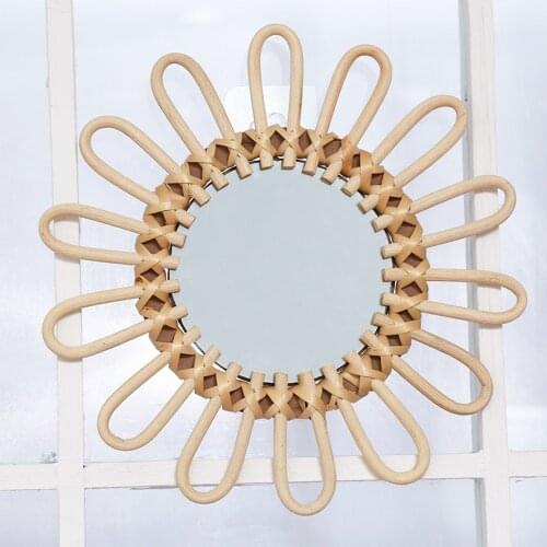 Handmake Rattan Makeup Mirror Nordic Wall Hanging Innovative Art Decorative Mirror Photo Props Home Decor for Dressing Bathroom