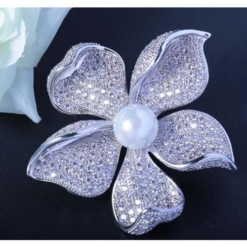 Fashion Luxury Flower Brooch For Woman Coat Accessories High Quality Cubic Zirconia Brooches Pins Jewelry Christmas Gift