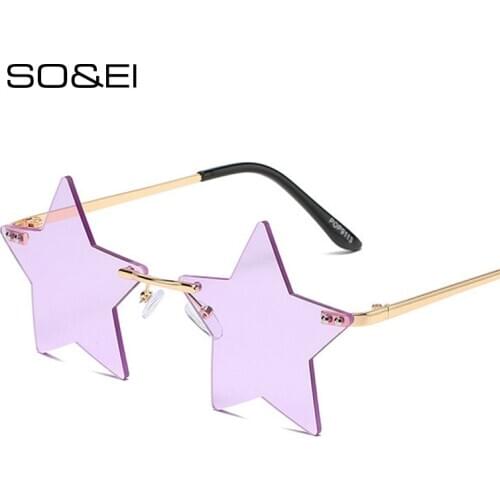 SO&EI Vintage Unique Star Shape Mirror Rimless Sunglasses Women Fashion Clear Ocean Lens Eyewear Men Trending Sun Glasses Shades