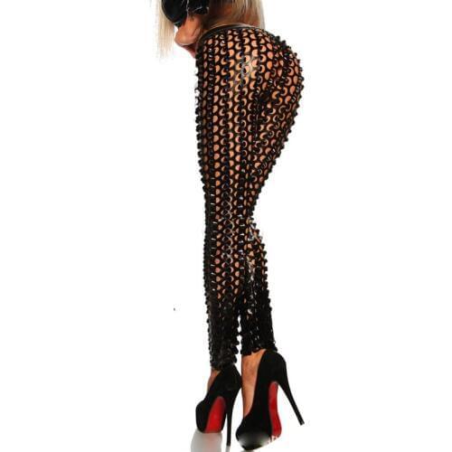 New Arrival 2019 U.S.A Punk Rock Metal Holes Bright Leather Scale Leggings Scale Elastic Waist Black /Gold / Silver