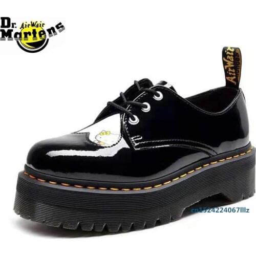 Dr.Martens Women Love Heart Cat Cartoon Platform Doc Martin Smooth Leather Shoes Girls Female Casual Chunky Creepers Flats 35-41