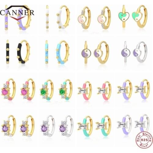 CANNER Luxury Zircon 925 Sterling Silver Small Hoop Earrings for Women Enamel Piercing Cartilage Huggie Circle Earings Jewelry
